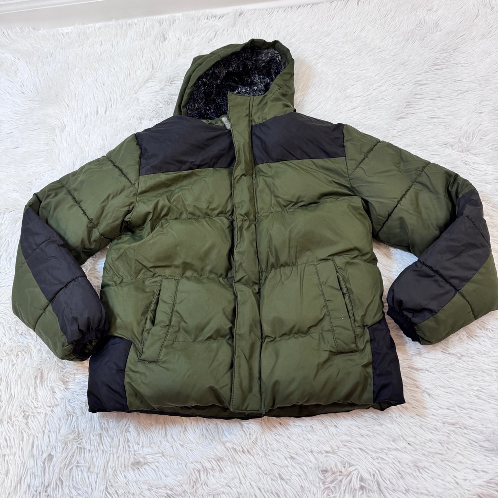 Wonder Nation boy's Green and Black faux fur Puffer‎ Jacket